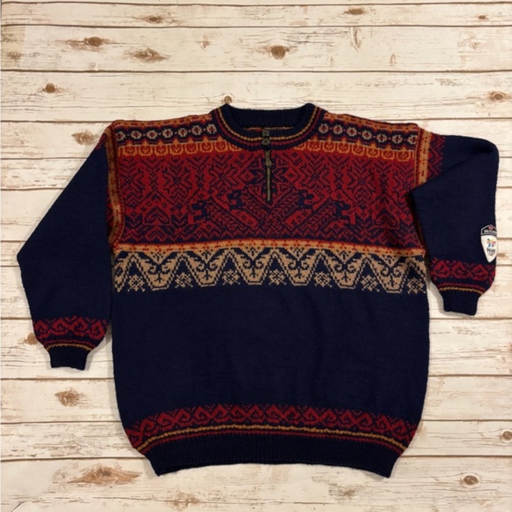 Vintage Dale Of Norway Olympic Nagano 1998 Quarter Zip Wool Sweater XL - Picture 1 of 12